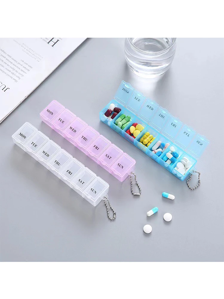 Mini Rectangular Transparent Seven-grid Weekly Pill Box Portable Moisture-proof Seven-day Divided Pill Box