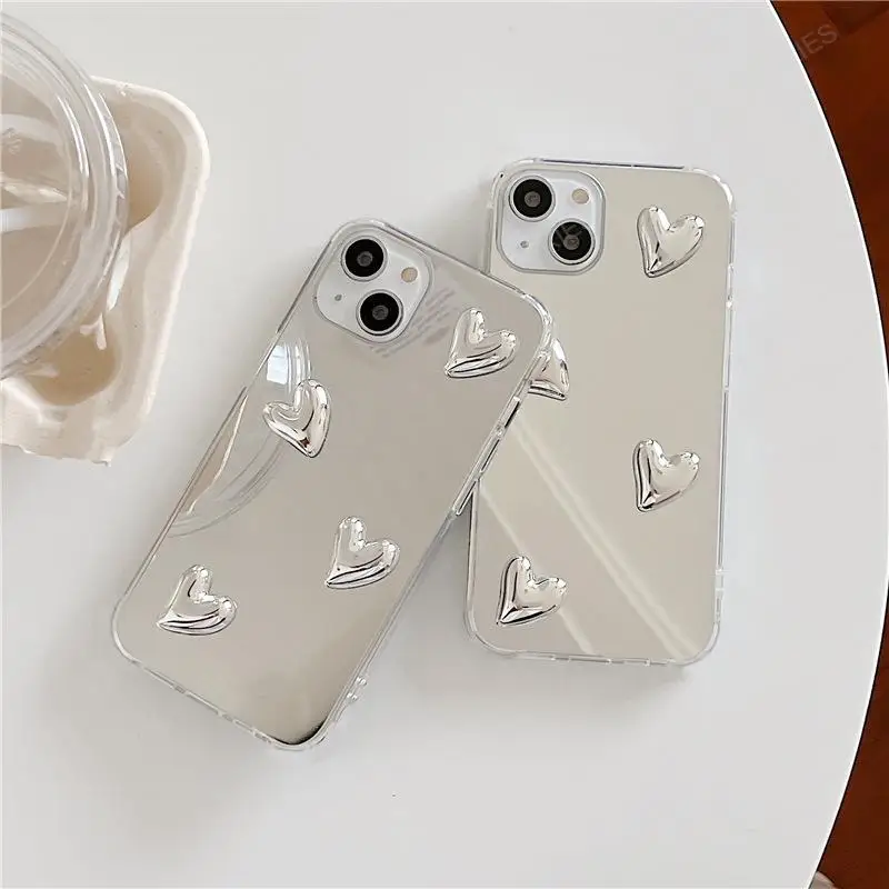 Cute 3D Love Heart Mirror Silicone Case For Samsung Galaxy S23 Ultra S22 Plus S21 FE 5G Cover S23Ultra S22Plus Funda S 23 22 21