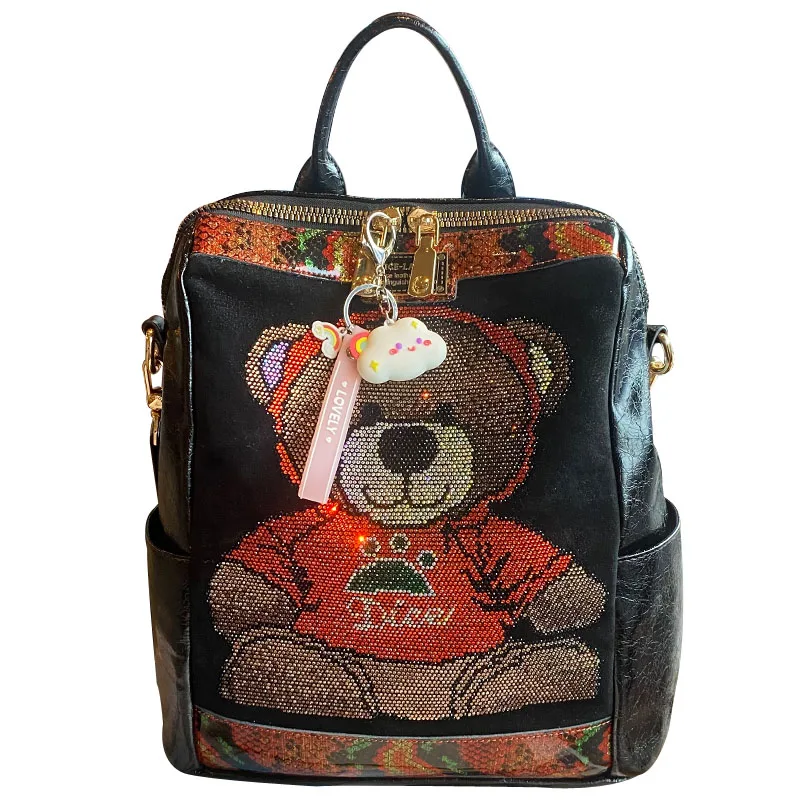 Cute Bear Rhinestone Mochilas Para Mujer Large Capacity Women Backpack Travel School Bags for Girls Brand Bagpack