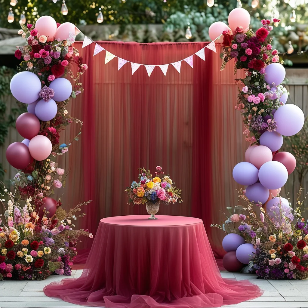 Burgunderroter Transparenter Vorhang, Durchsichtiger Hochzeits-Hintergrund, Geeignet für Hochzeiten, Geburtstagsfeiern und Fotodekorationen. – Detail 7
