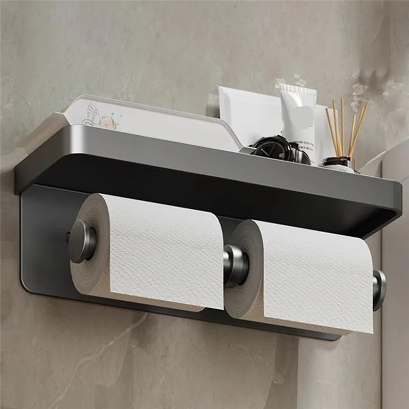 ABRE-soporte de papel higiénico de aleación de aluminio montado en la pared, soporte de papel higiénico, accesorios de baño, color negro