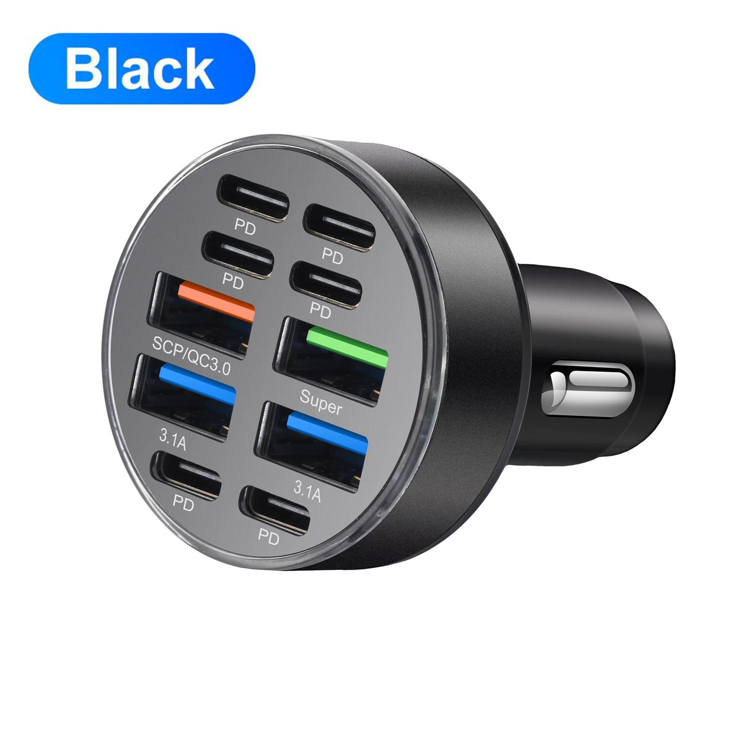 12/24v Car Charger Adapter with 6 Type C 4 USB Port for iPhone Android Samsung iPad Pro Dual PD QC3.0 Multi Port Fast Charging