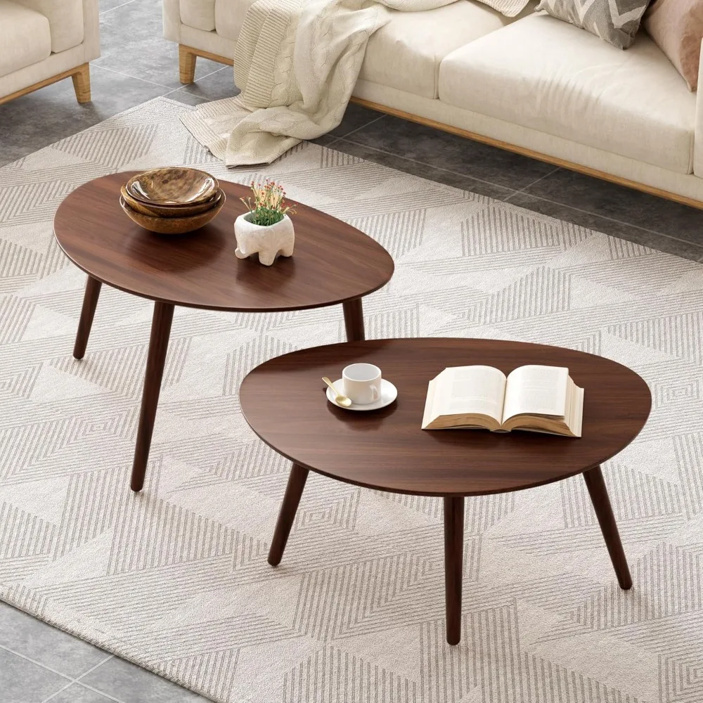 Small Oval Coffee Table, Mid Century Modern Coffee Table for Living Room, Minimalist Display Small Side End Table, Easy Assembly