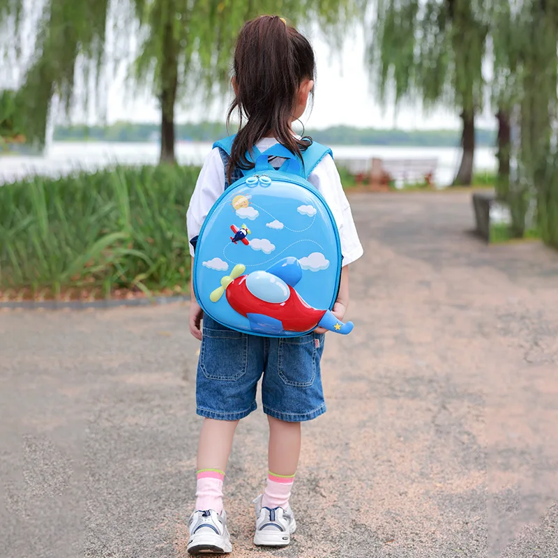 Tas Ransel Desain Pesawat Kartun Lucu & Kulit Telur untuk Anak Laki-laki Balita dengan Tali Nyaman untuk Kembali ke Sekolah.