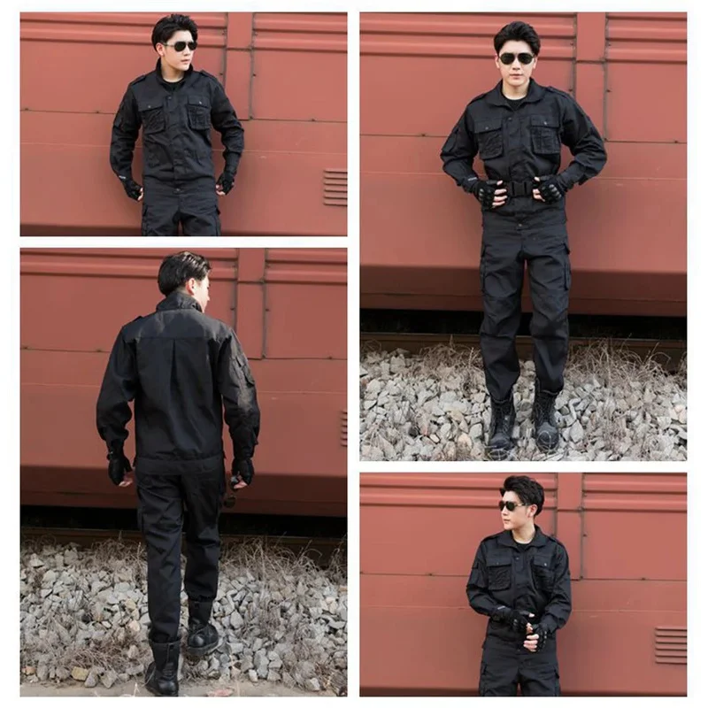 

Cool Good Quality Black Uniform Shirt&Pants For Men Security Working Field Training Camping Climbing