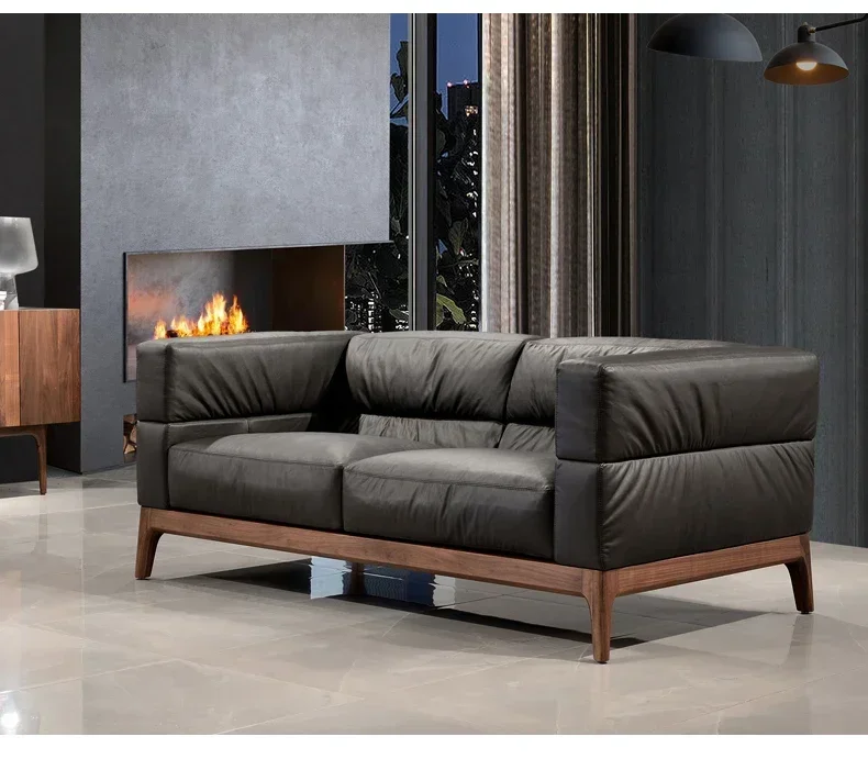 Y  North American Leather Sofa Light Luxury Solid Wood Three Italian Minimalist down Sofa Log Living Room Furniture home fur