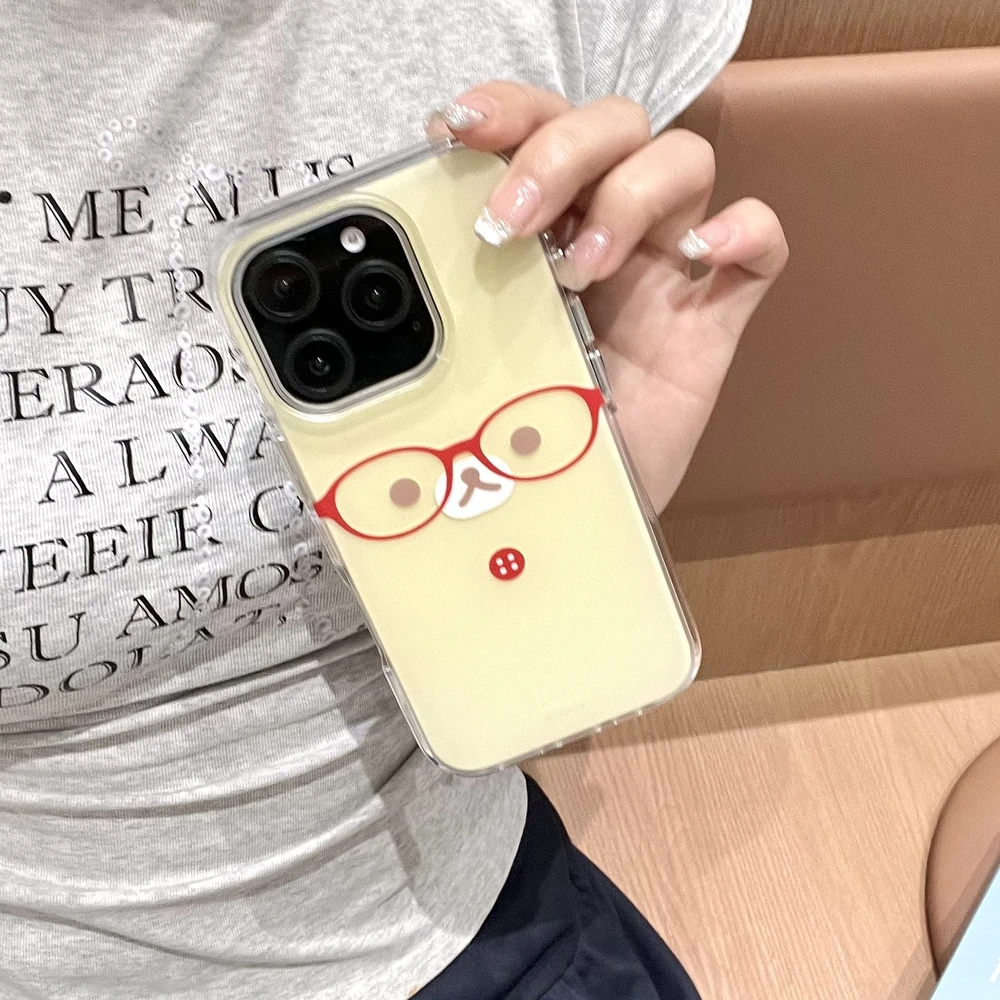 Rilakkuma الدب قضية الهاتف آيفون 17 16 15 14 13 12 برو ماكس لطيف الكرتون اليابان أنيمي للصدمات الغلاف الصلب مع الحبل