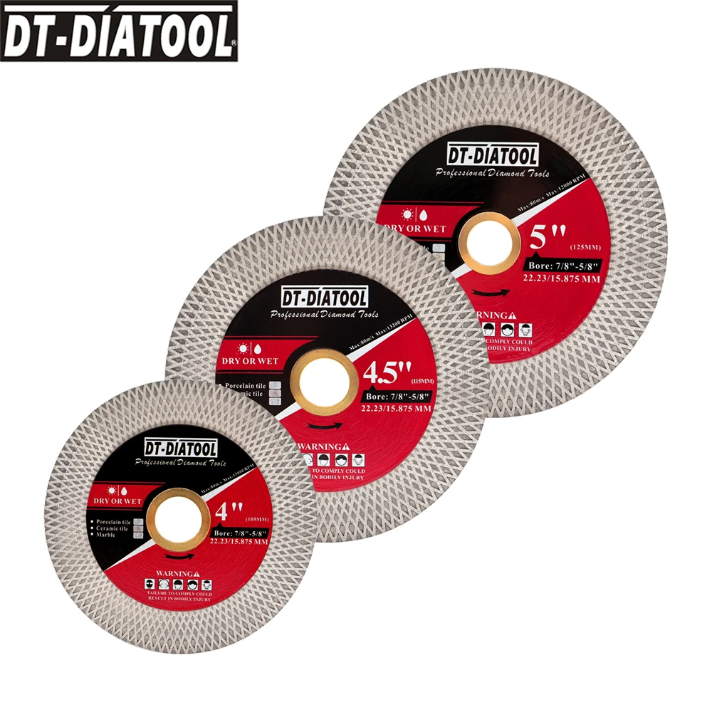 

DT-DIATOOL 2pcs 105/115/125mm Diamond Cutting Grinding Blades Ceramic Tile Dry Wheel/Disc Super Thin Porcelain Stone X Turbo