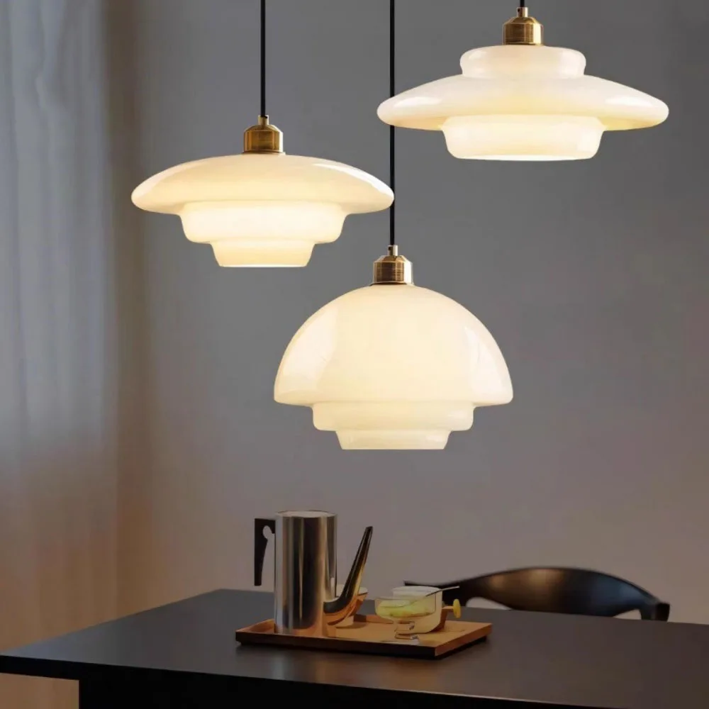 Modern Glass Pendant Light Cream style Art Decor Hanging Light Living Dining Room Kitchen Island Coffee Shop Study Pendant Lamp