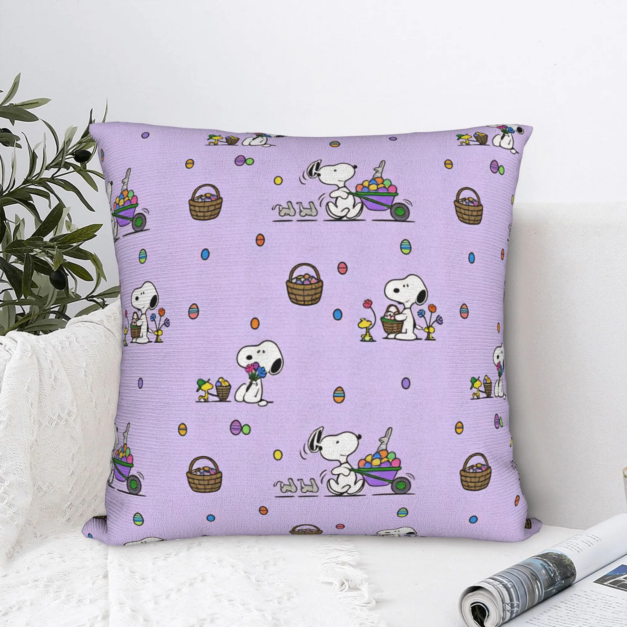 Nordic Snoopy Woodstock Easter Eggs Cushion Cover Soft  Throw Pillow Case Home Decor