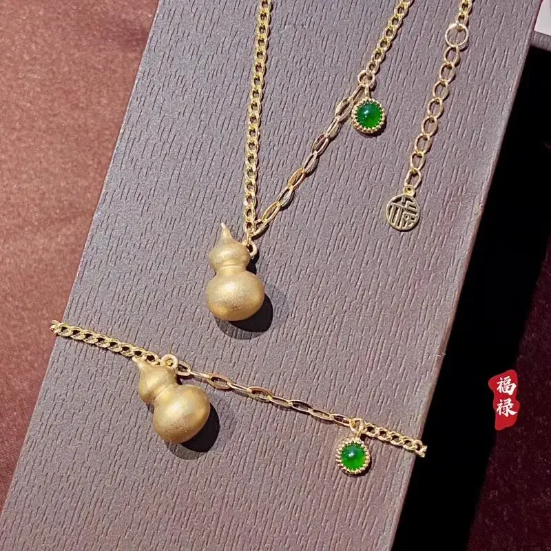 Ruihe New Design Luck 18k Gold Gourd with Green Jadeite Bracelet Anklet Fashion Jewelry Couple Daily Office Bracelet