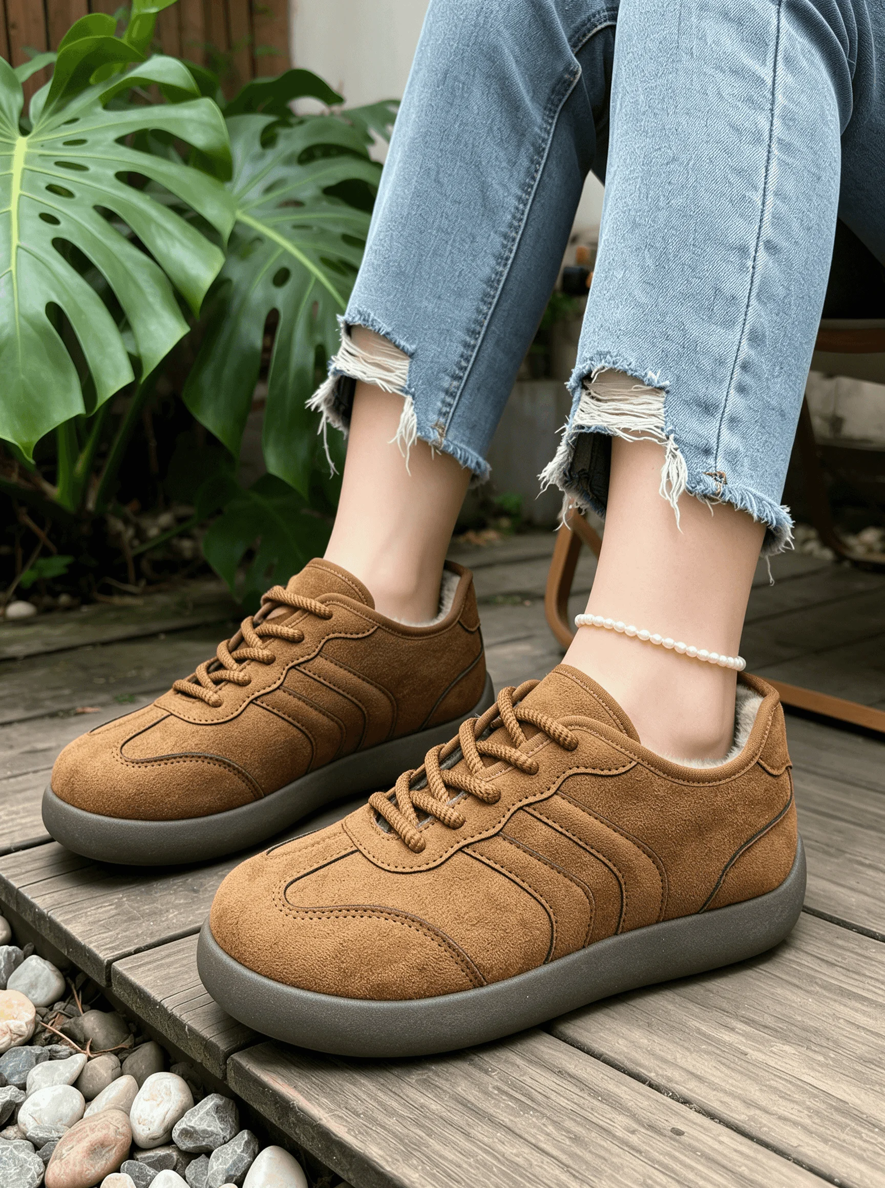 Damen-Winterstiefeletten mit Plüschfutter, verstellbaren Schnürsenkeln, flachem Absatz, warmem und weichem Innenfutter, bequeme Stiefel für Damen. – Detail 4