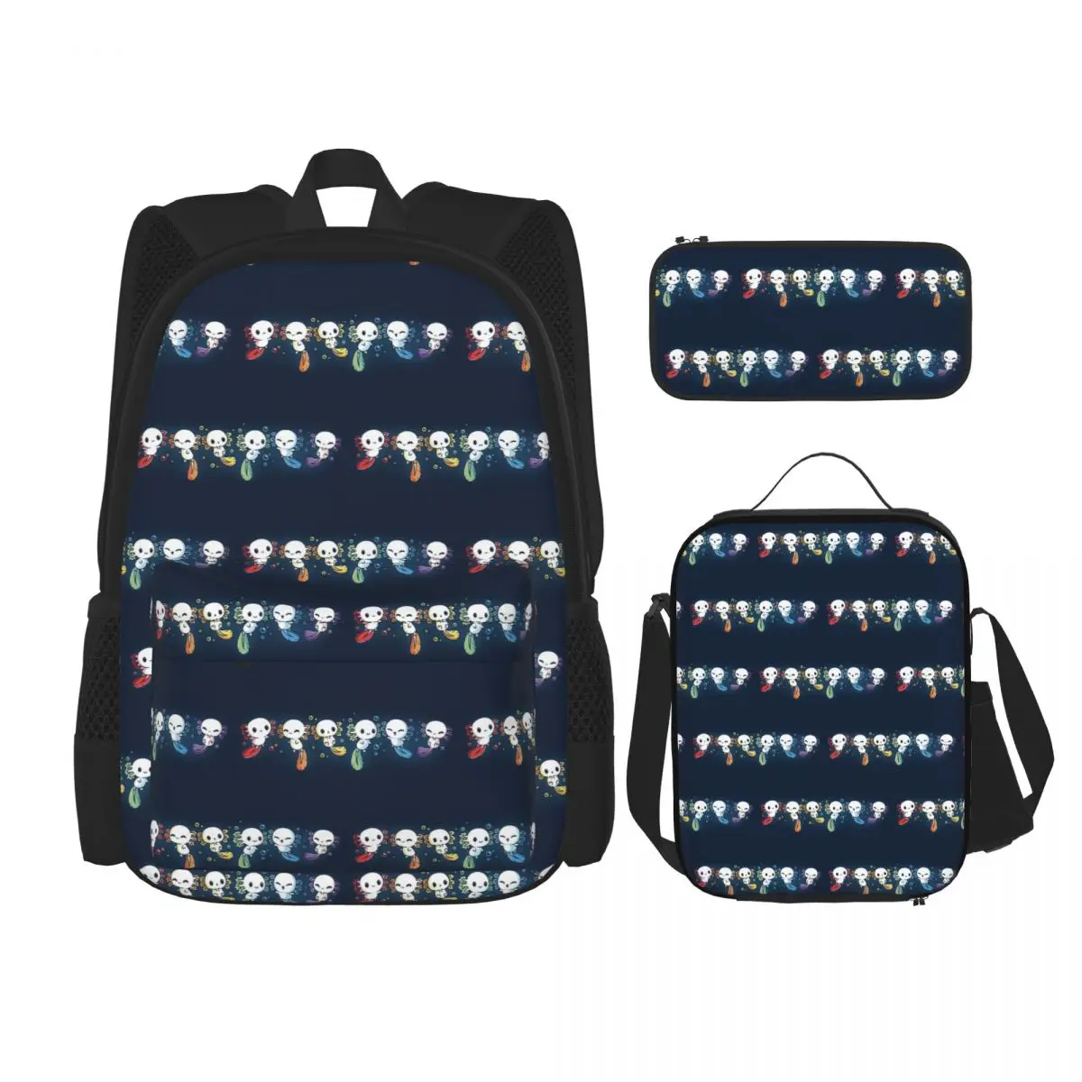 Colorful Axolotl Stacked Together Backpacks Students Bookbag School Bags Rucksack Lunch Bag Pen Bag Three-Piece Set