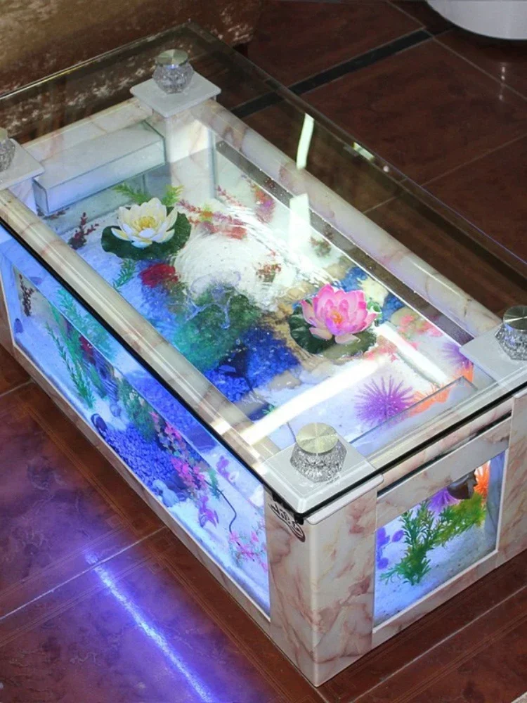 Small Living Room Rectangular Ecological Fish Tank Aquarium Coffee Table Creative Independent Open Tea  Turtle Jar