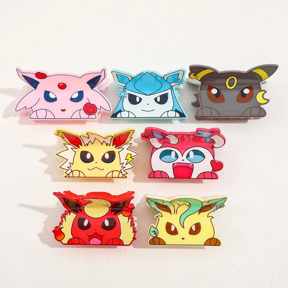 Cute Pokemon Eeveelutions Acrylic Hair Claw Clip Cartoon Anime Ponytail Holder Women Fashion Hair Accessories