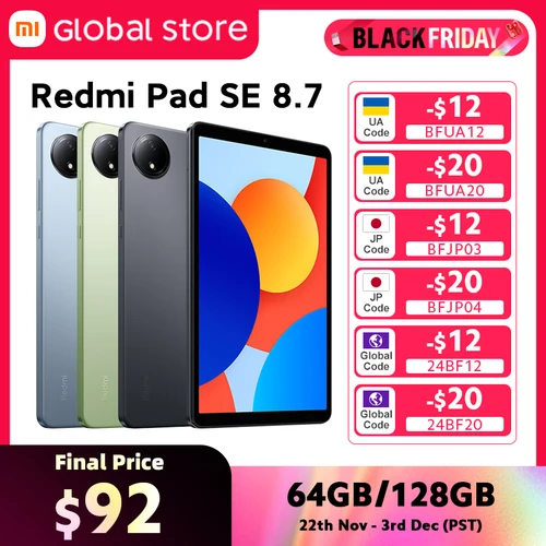 글로벌 버전 샤오미 레드미 패드 SE 8.7 LCD MediaTek Helio G85 옥타코어 CPU, 6650mAh 배터리, 18W 고속 충전 8MP 카메라, 90Hz 