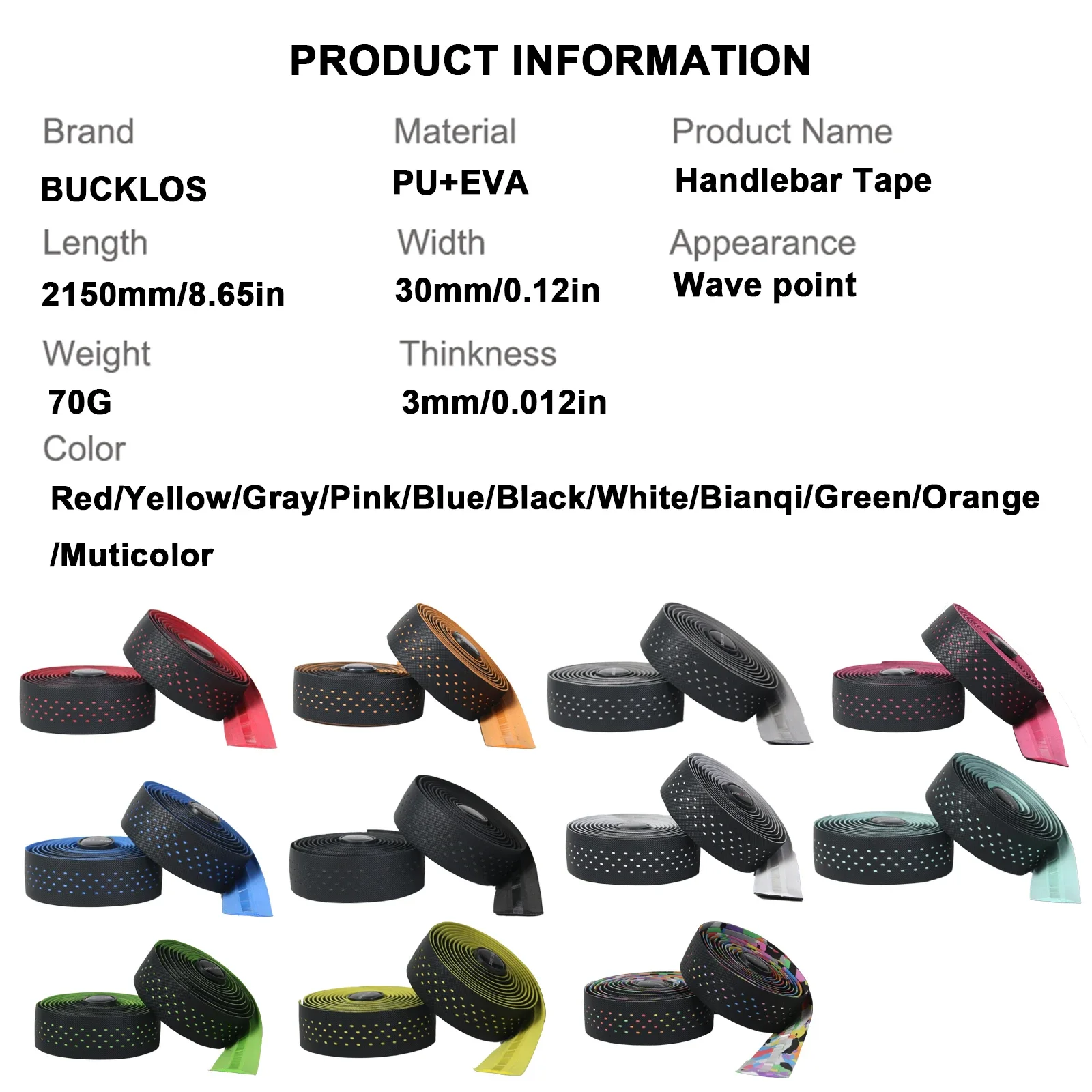 BUCKLOS-PU + EVA Road Handlebar Tape, Confortável e Resistente, Gravel Bicycle Handle Bar Belt, Racing Shock Straps, Bike Parts