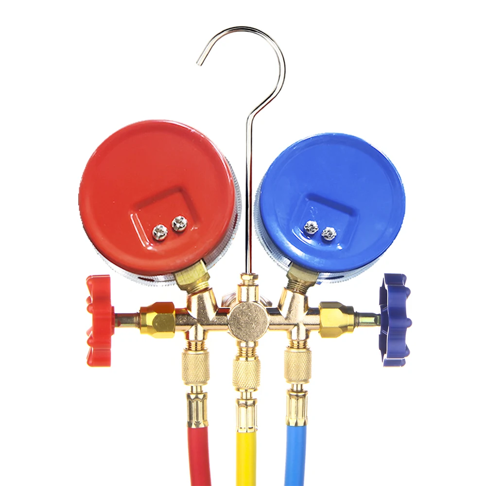 Freon For R12 R22 R404A R134a Air Conditioning Pressure Gauge with Hose and Hook 3 Way AC Diagnostic Manifold Gauge Set