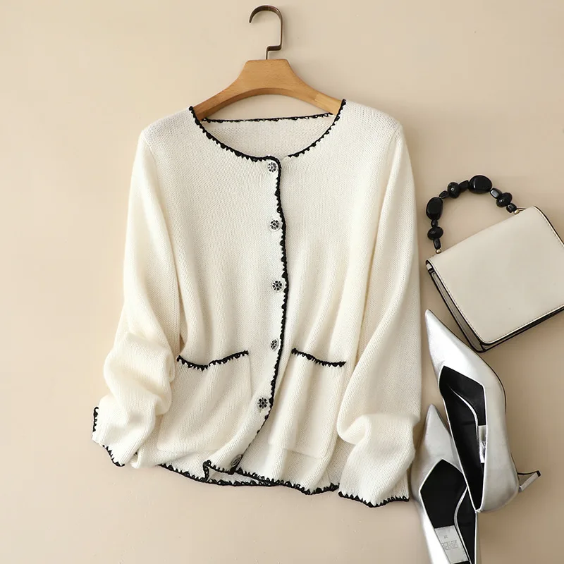 

france autumn winter new chic 100% cashmere cardigan