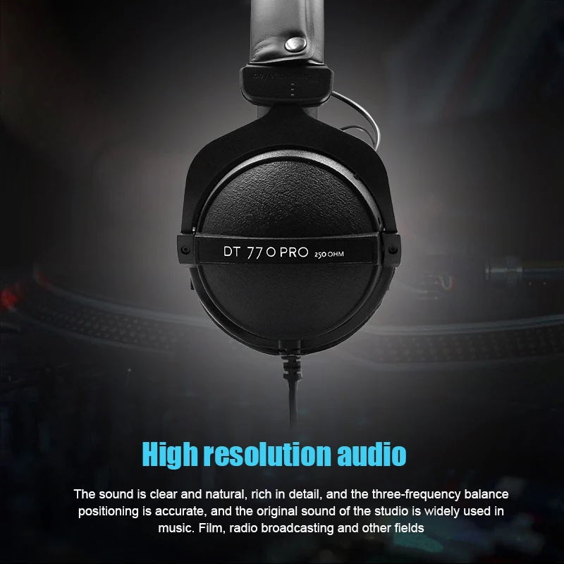 DT 770 PRO 80/250 Ohm Black Over-Ear Studio Headphones. Enclosed Design, Wired for Professional Recording and Monitoring