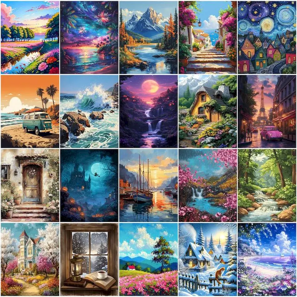 GATYZTORY Painting By Numbers With Canvas Frame Easy Art Supplies With Frame Landscape Livingroom Decorations For Home Art Stuff