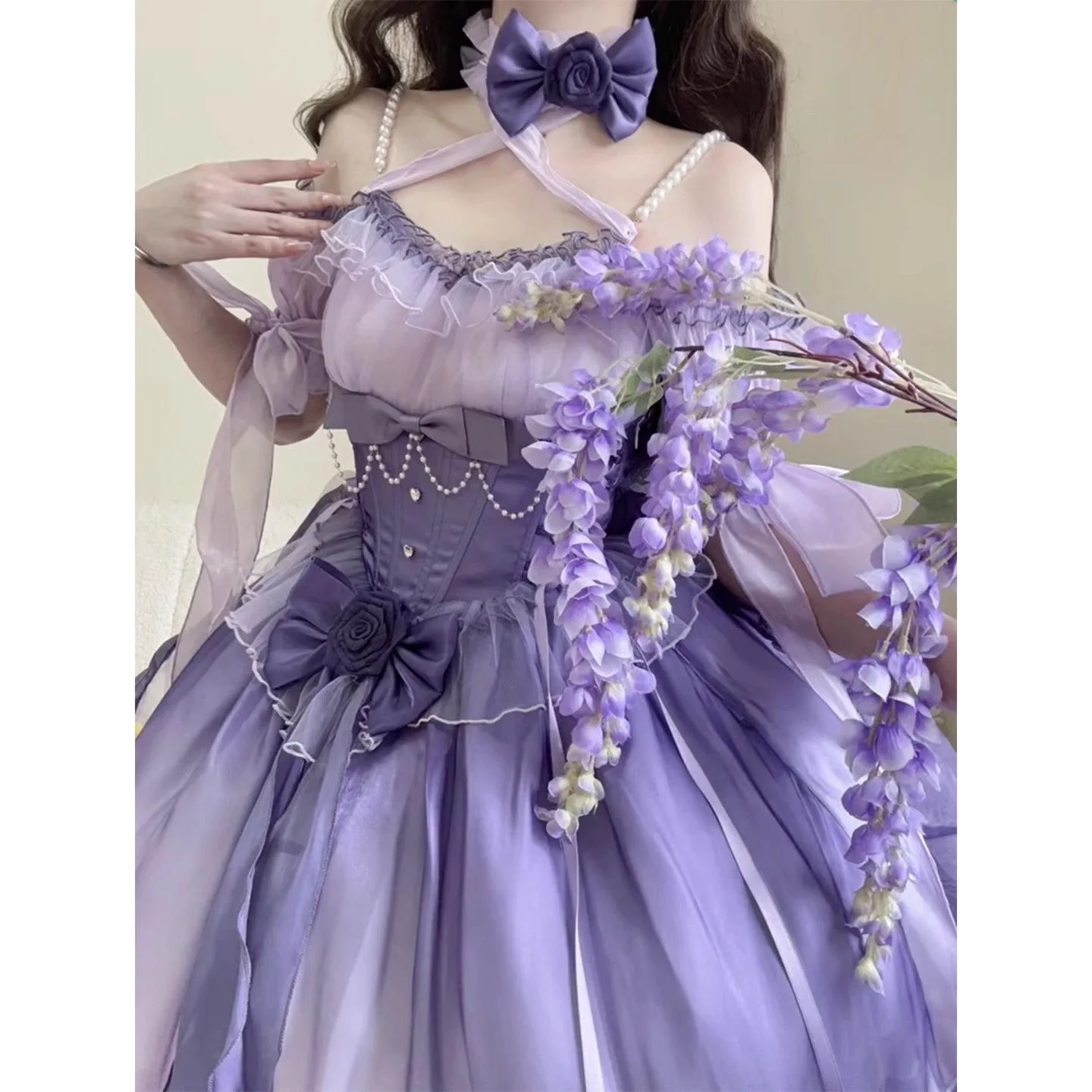Gradual Change Purple Wedding Dress Women Lolita Rose Sweet Purple Dress Heavy Industry Fluffy Princess Dresses Summer Vestidos