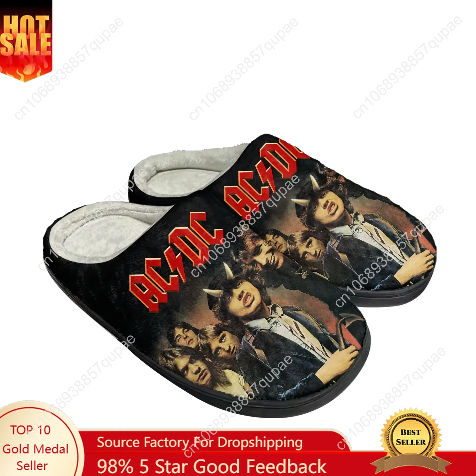 

A-AC Rock Band D-DC Home Cotton Slippers High Quality Mens Women Plush Bedroom Casual Keep Warm Shoes Customized Thermal Slipper