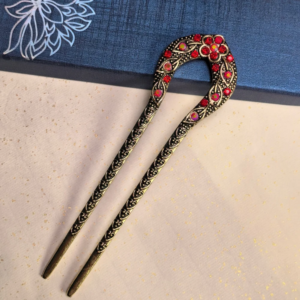 Haarstab im chinesischen Stil für Frauen und Mädchen, Vintage-Haarnadeln, modische U-förmige Haarspangen aus Metall, Haar-Accessoires – Detail 6