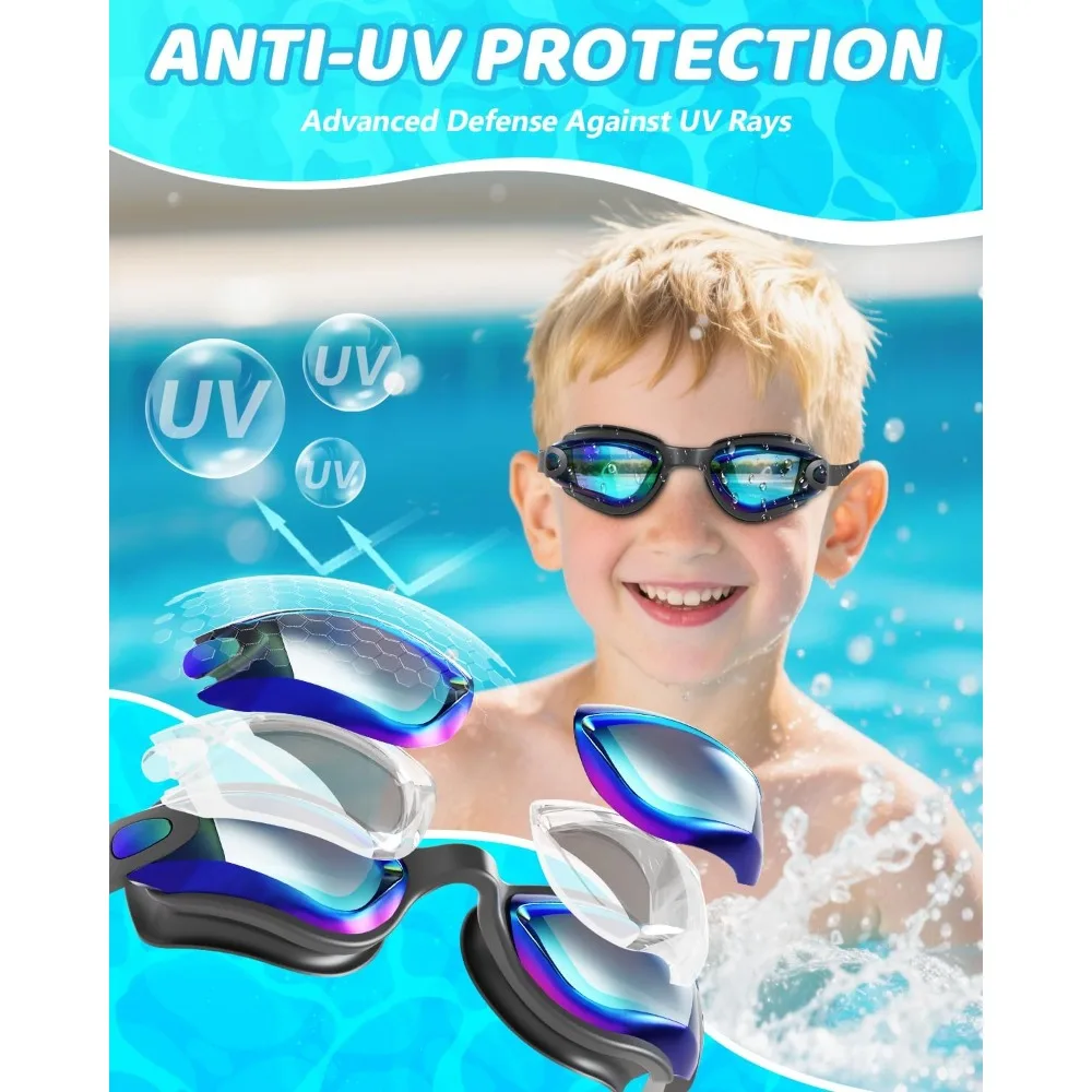 Kids Swim Goggles Anti-Fog UV Protection Comfort Fit Ages 3-14 view 2