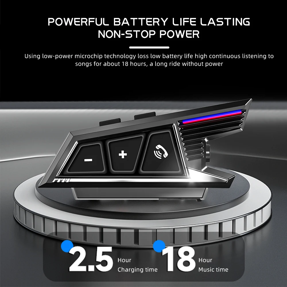 BT40 Motorcycle Wireless Helmet Headset Stereo Bluetooth Hands Free Call Earphones IPX6 Waterproof 1000mAh with Ambient Light