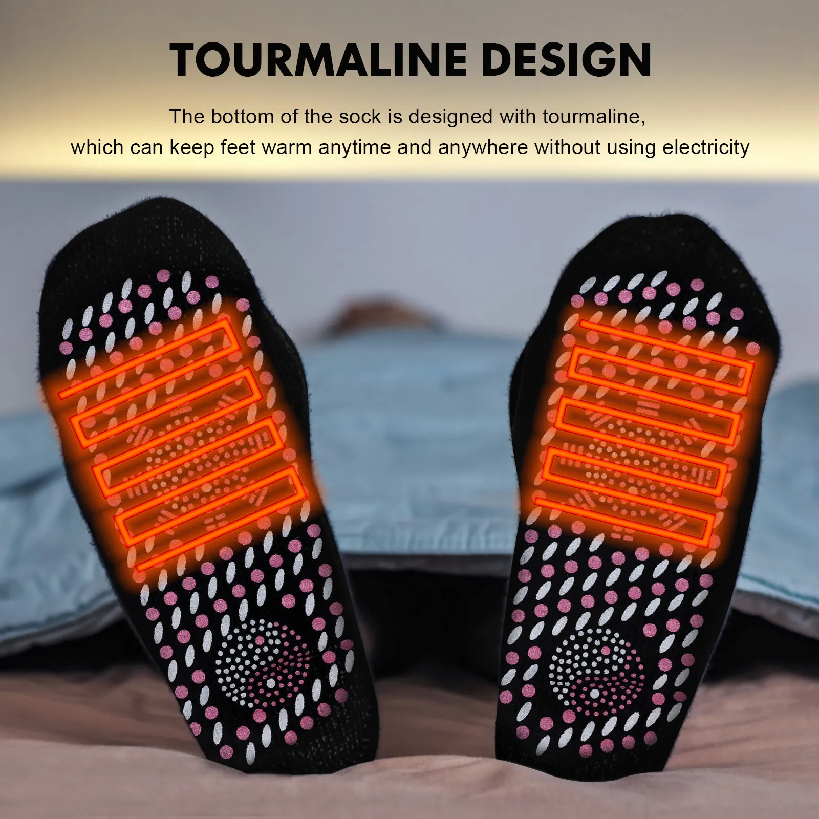 

4Pairs Heated Thermal Socks Unisex Winter Warm Foot Warmer with Acupressure Massage Design Non-Slip Comfortable for Skiing