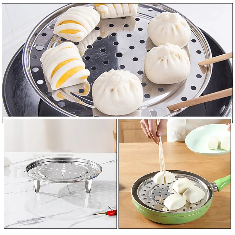 Stainless Steel Steaming Rack Round Thick Plate Detachable Support Elevated High Legs Kitchen Pot Insert Food Steamer Tray