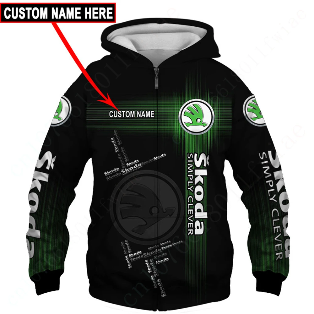 Skoda Harajuku 3D-Druck Reiß verschluss Hoodies Unisex Kleidung Anime Hoodies für Männer Frauen Essentials Pullover lässig Sweatshirt Top