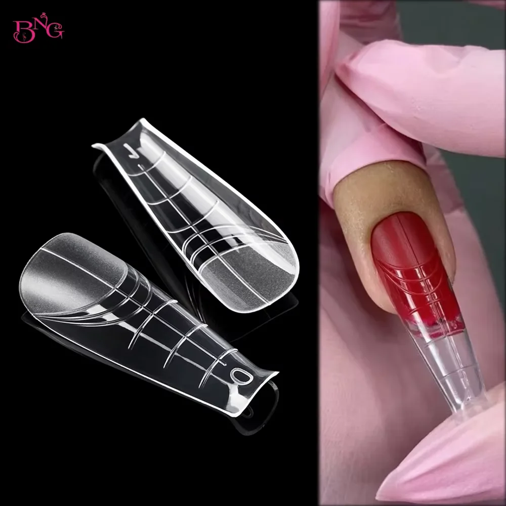 BNG 140Pcs Poly Extension Gel Dual Nail Forms Reusable Nail Molds for Builder Extension 14 Size Top Forms for Nail Art Design