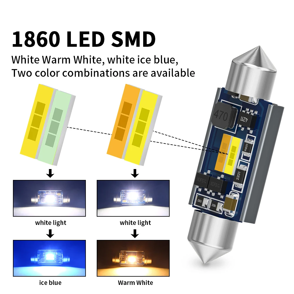 

Oprah 2x C10W C5W Светодиодная лампа Canbus Festoon 31 мм 36 мм 39 мм 41 мм Внутренняя лампа для чтения Купольная лампа для лицензии Двойной цвет Белый Янтарь 12 В