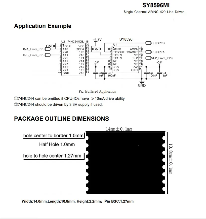 SY8596MI Single Channel ARINC 429 Line Driver Replacement for HI-8596PST type