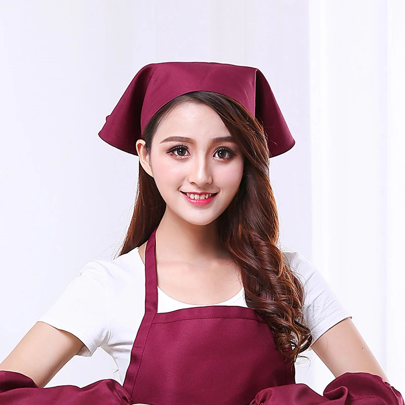 Summer Women Chef's Triangle Head Scarf Bakery Cafe Waitress Turban Hot Pot Restaurant Kitchen Work Hat Catering Cooking Cap