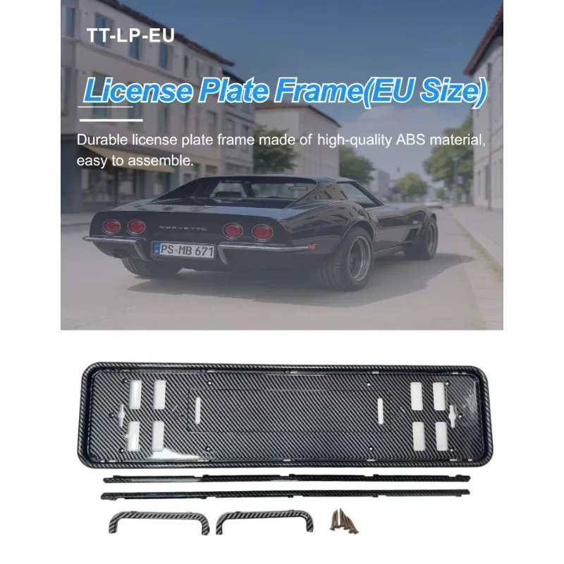 EU Size Universal Carbon Fiber Style License Plate Frame Black ABS Car Plate Holder Stainless Steel Clamp Weatherproof