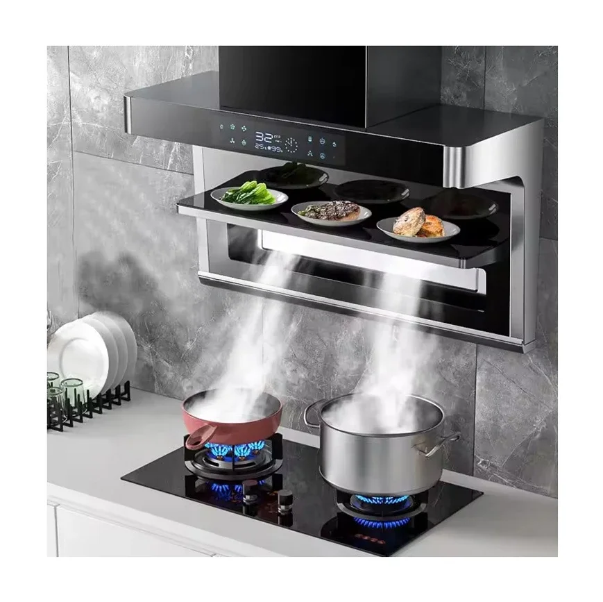 Home appliance kitchen range hood Wave induction Wall Mounted 42 Large suction 7-shaped top side double suction range hoods