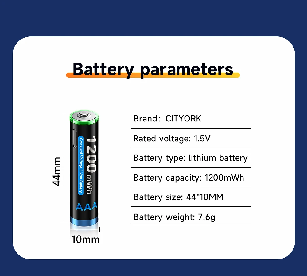 CITYORK 2-4pcs 1.5V Li-ion USB Rechargeable Battery AA AAA C D Size Lithium Battery Type-C Charging for Mouse Heater Gas Stove