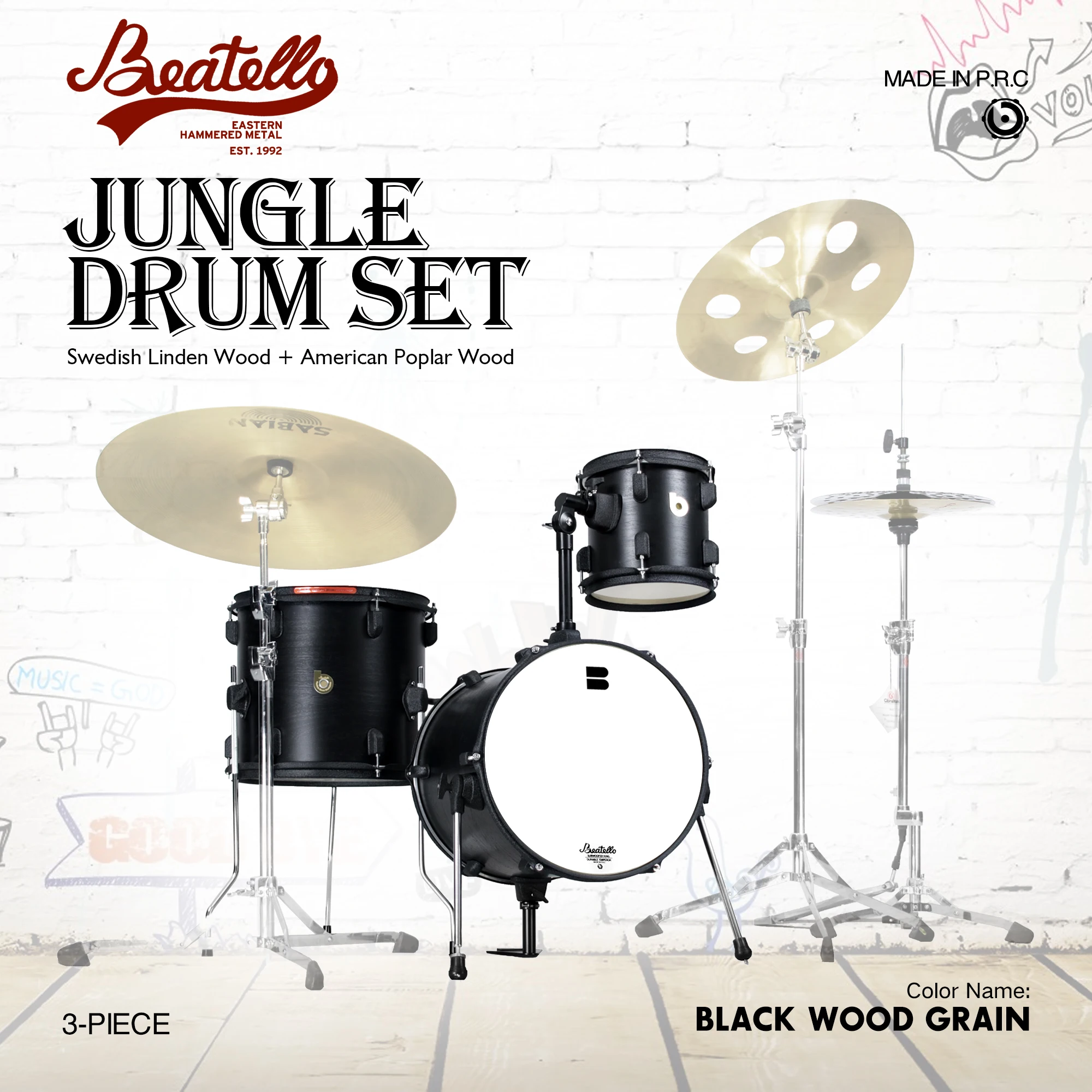 3-Piece Portable Percussion Instrument Metal Drum Set Aluminum Jungle 3-Drum Kit For Clubs