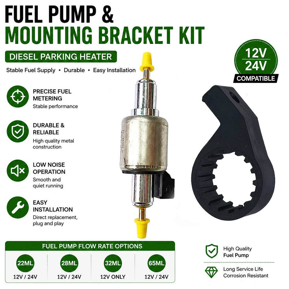 Diesel Parking Heater Fuel Pump with Pump Holder Bracket 12V 24V 22ml 28ml 32ml 65ml Universal Replacement