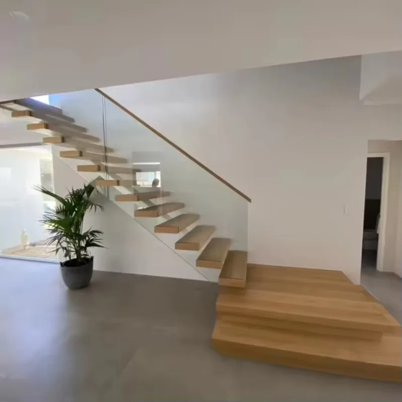 Customized Modern Mono Staircase with Landing and LED Light for Interior Residential