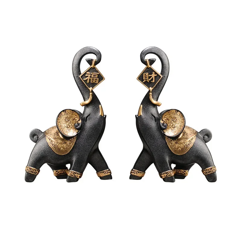 Elephant pair lucky home entrance TV cabinet bookshelf office desktop light luxury high-end ornament