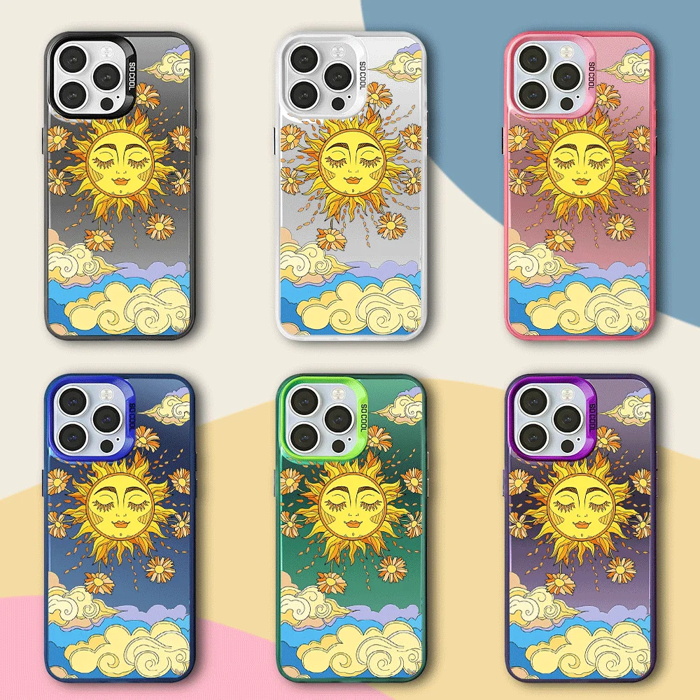 Sun Indie Hippie Art Phone Case For Samsung Galaxy S24 S23 S22 Plus Ultra FE A71 A55 A54 A53 Laser Cover