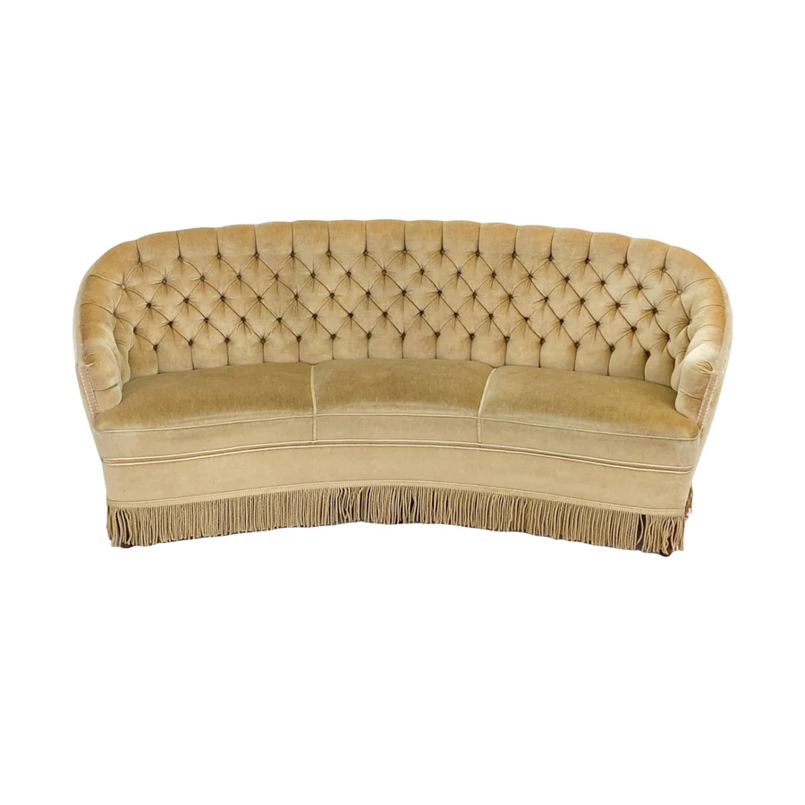 ♢X  Office Furniture French Design Velvet Couch with Fringes Curved Button Tufted Chesterfield Sofa Beauty Salon Seating&