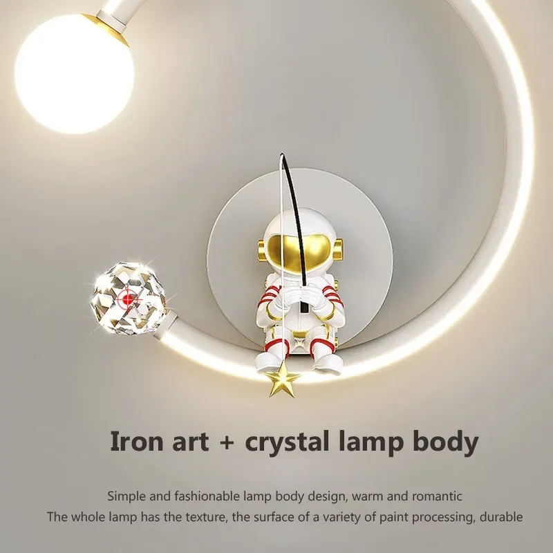 Modern LED Wall Lamp Iron Acrylic Astronaut Children\'s Room Decor Indoor Fixtures Lustre Study Living Rooms Bedroom Wall Sconces