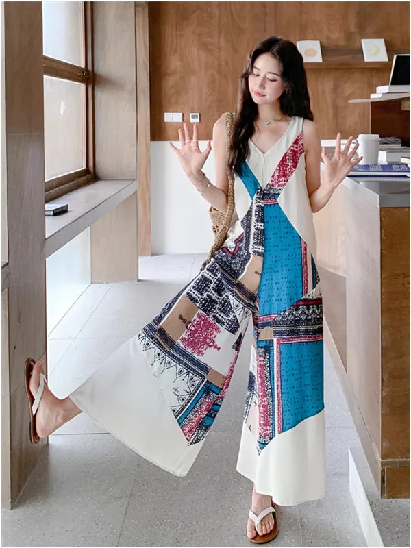 n Print Svel Rer dames zomer nieuwe faion casual wijde pijpen broek trendy hoge taille rits polyester