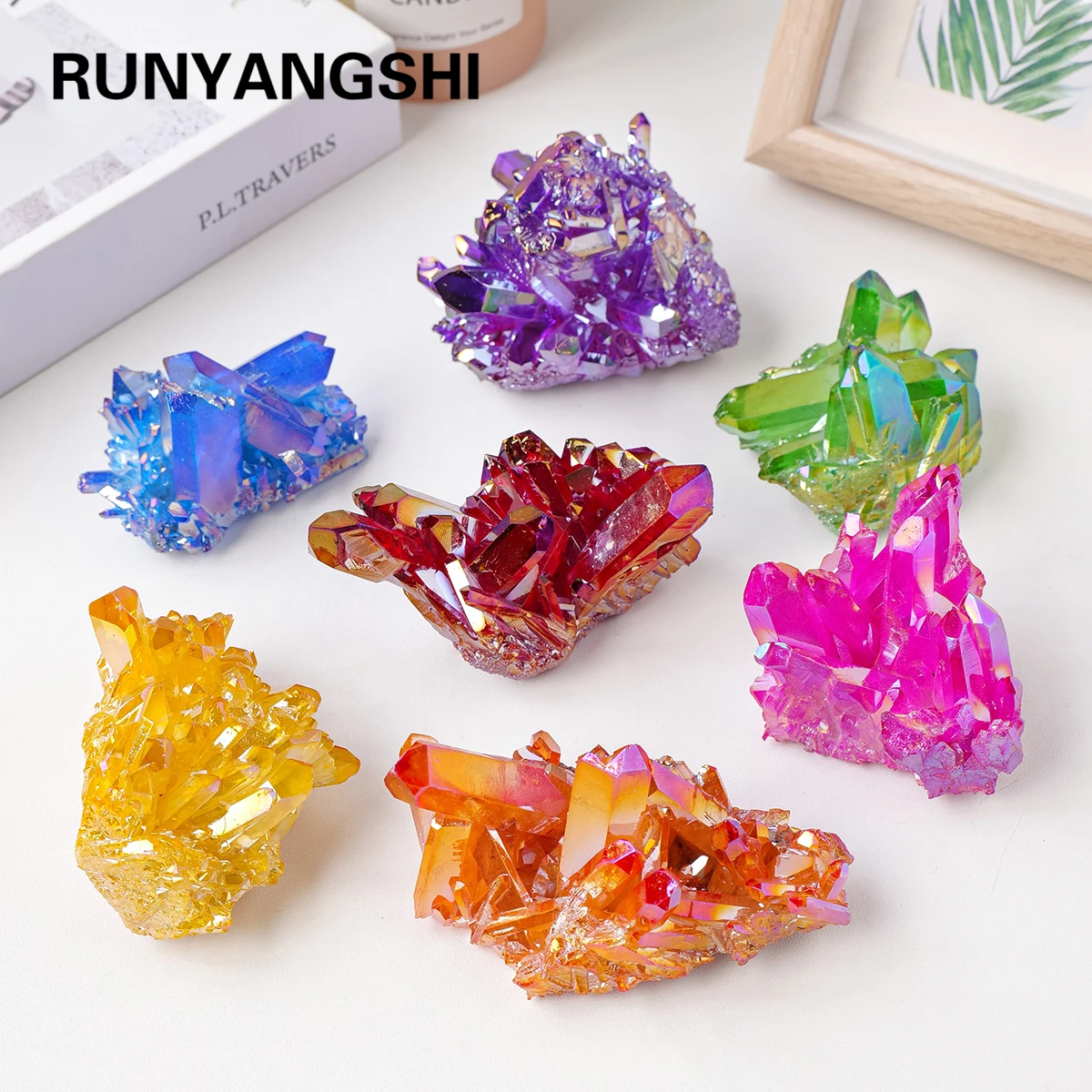 Wholesale 1KG Natural Crystal Electroplating Color Halo Clear Quartz Cluster Healing Crystal Crafts Home Decoration Gift