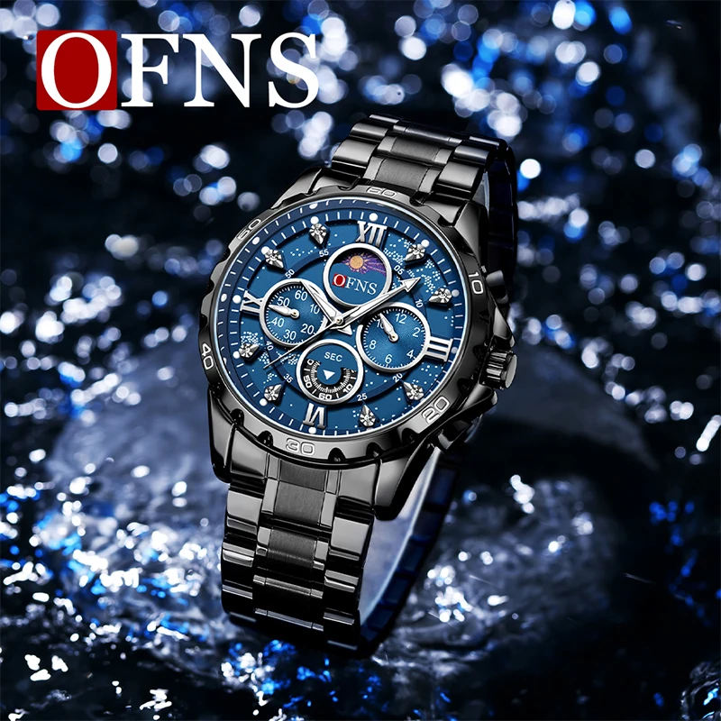 OFNS 1523 Luxury Business Men\'s Quartz Watch Fashionable Steel Band Six Needle Minimalist Night Glow Waterproof Men\'s Watches